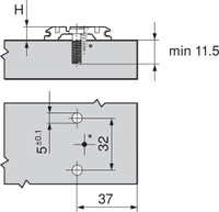 Blum monteringsplate 37mm H=3mm, for treskrue, m. exenter høydejustering, zamach 