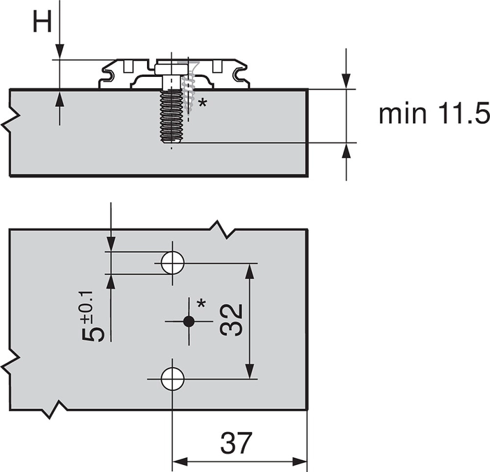 Blum monteringsplate 37mm H=3mm, for treskrue, m. exenter høydejustering, zamach 