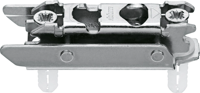 Blum monteringsplate "design" H3, m. 5mm expando-dybel + skrue, exenter høydejustering, stål 