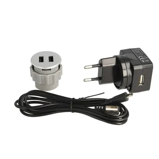 USB-lader dobbel rund Ø35mm ABS m/1,5m-kabel - flere farger