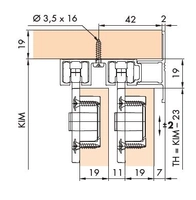 EKU Clipo 36 skinne for utenpåliggende 2 spor 19mm dører 3,5 m