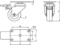 Møbelhjul Ø50mm U/Brems 40 kg