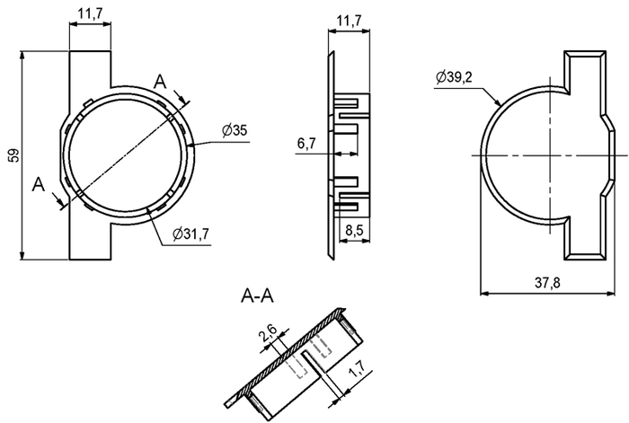 Dekkpropp hvit til Ø35mm m/vinger pose à 10 stk