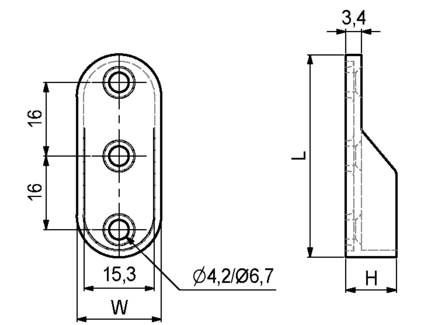 Garderoberørholder oval 44x15 Ø4,2,2 zamak nikkel