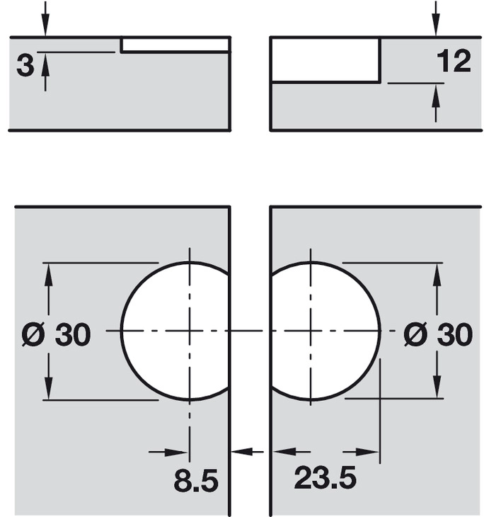 Klaffehengsel Ø35mm Plano-Medial zi.np