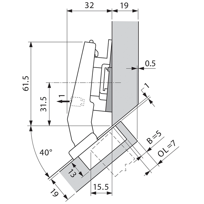 Hengsel Blum 45° III M/Demper Inserta