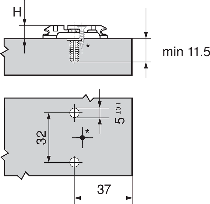 Monteringsplate Blum H0 37mm Expando M/Exenter Høydejustering Svart Onyx