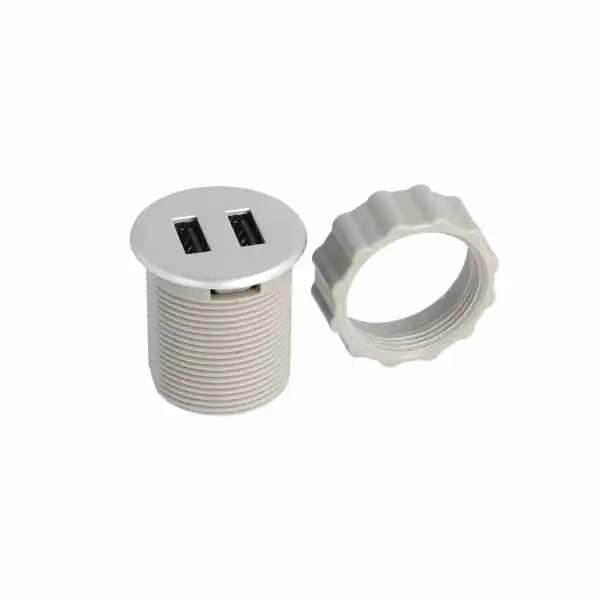 USB-Lader Dobbel Rund Ø35mm ABS M/1,5m-Kabel - Flere Farger