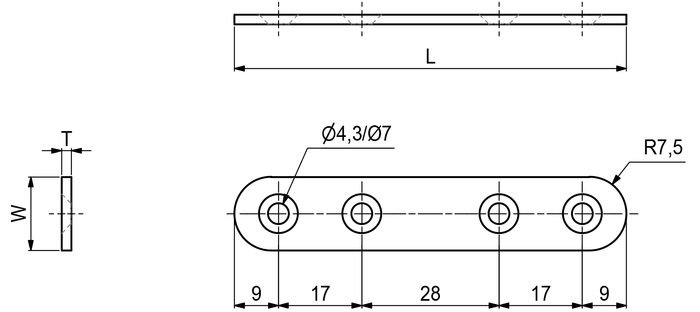 Koblingsjern 80x15mm. 4 hull