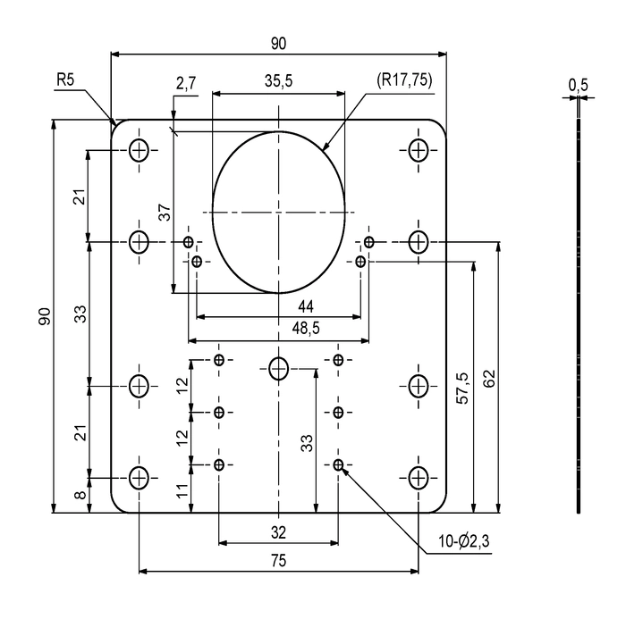 Reprasjonsplate 90x90 Rustfri Stål