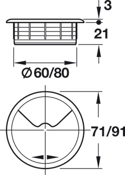 Kabelgjennomføring matt nikkel Ø60mm