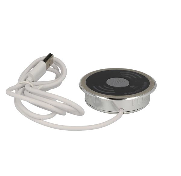 Trådløs ladeplate, USB-A/C, Ø60mm, 1,1m kabel inkl/lader QC3.0