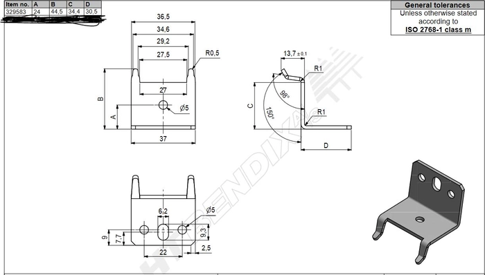 Ophengsvinkel 110° Vinkel 37x29x25mm 2 Hull Stål 100stk