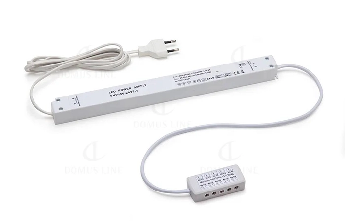 Led Trafo SLIM SLT , 24V,  150watt, 10 utg. 2m kabel m/stikk.
