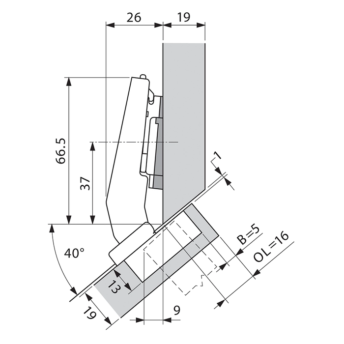 Hengsel Blum 45° III M/Demper Inserta
