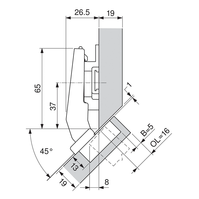Hengsel Blum 45° III M/Demper Inserta