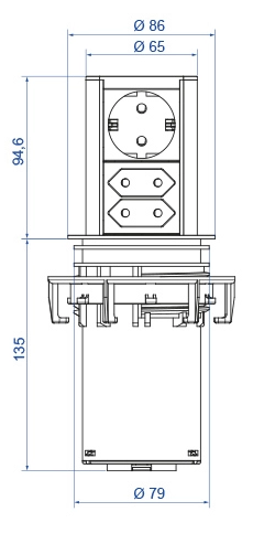 ELEVATOR 1 stk kontakt, 2 stk USB, rustfritt stål