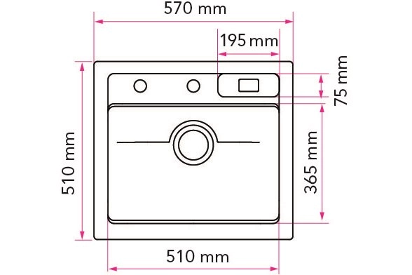 Combo komposittvask grå 1 kum toppmontert 570x510mm