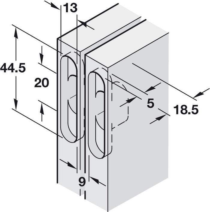 Lamellhengsel H=44,5 for dør 19-24mm