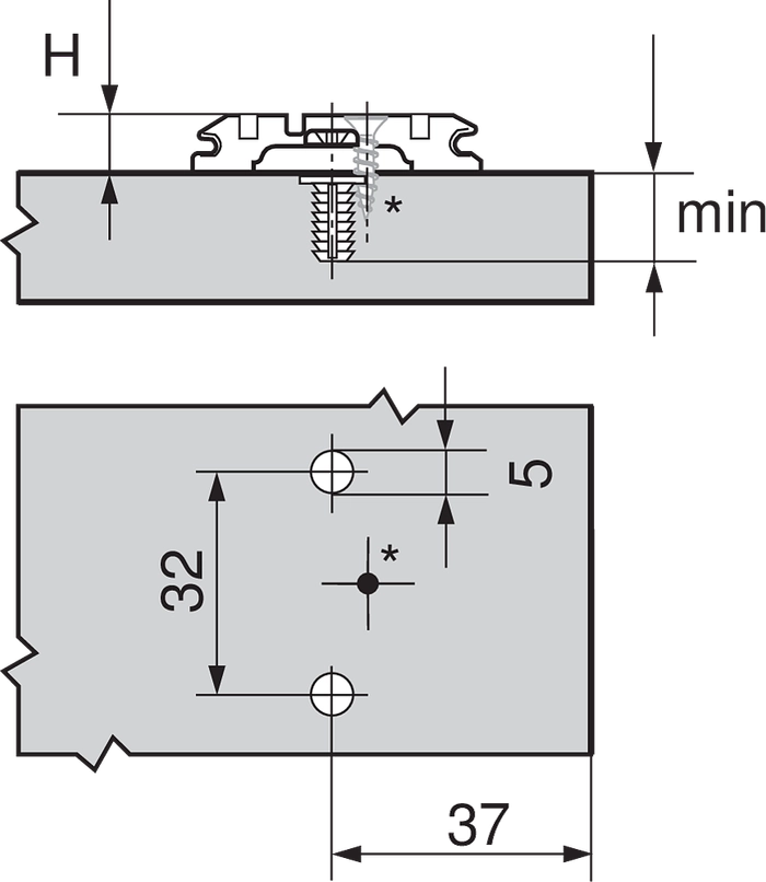Monteringsplate Blum H3 37 mm Expando M/Exenter Høydejustering Svart Onyx
