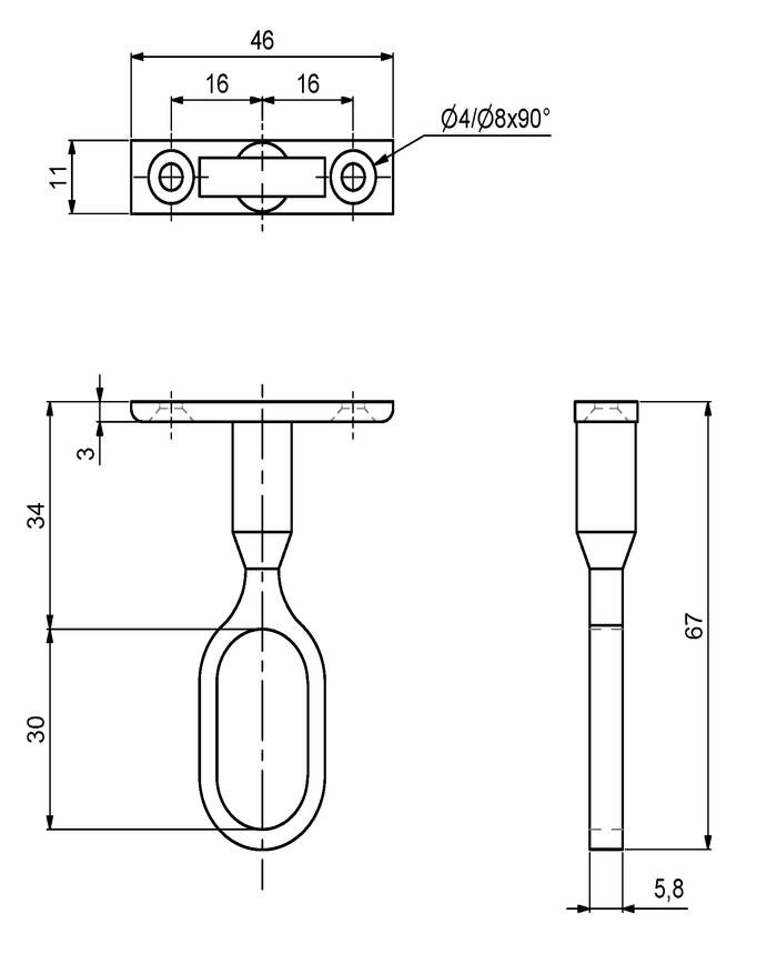 Midtholder Oval H67mm Ø30x15 mm Til Garderoberør Sort
