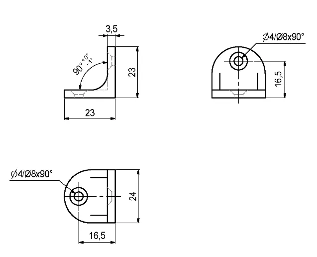 Vinkel Plast 24x23x23mm sort
