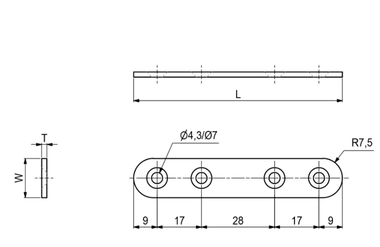 Koblingsjern 80x15mm 4 hull