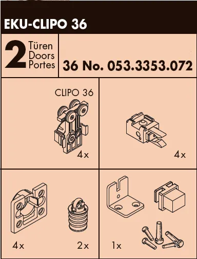 Beslagssett Eku Clipo 36 H 36kg 2-Dører