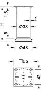 Møbelbein Justerbar Ø38mm H150mm Polert Krom 