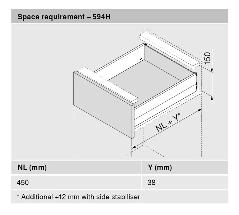 Plicobox D450 x B968 x H130 mm 7/8 uttrekk 25 kg karbon svart
