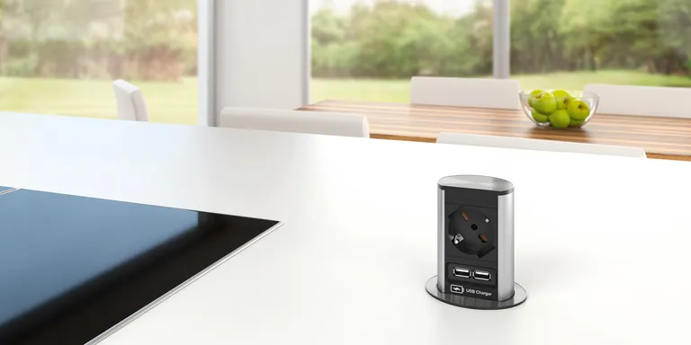 Kontakt Elevator 1-Kontakt & 2-USB Rustfritt Stål