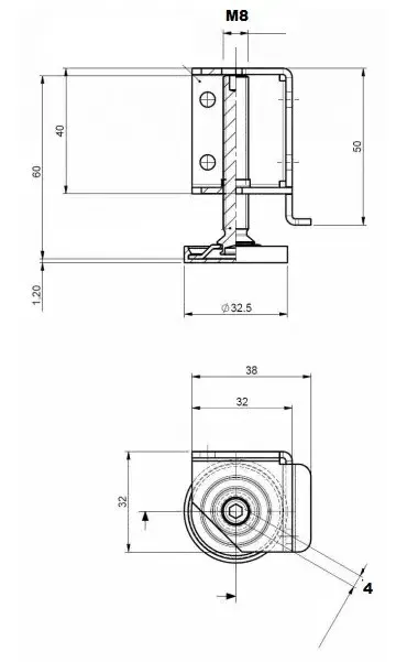 Stillesko For Hjørnesokkel Justerbar M8x60mm