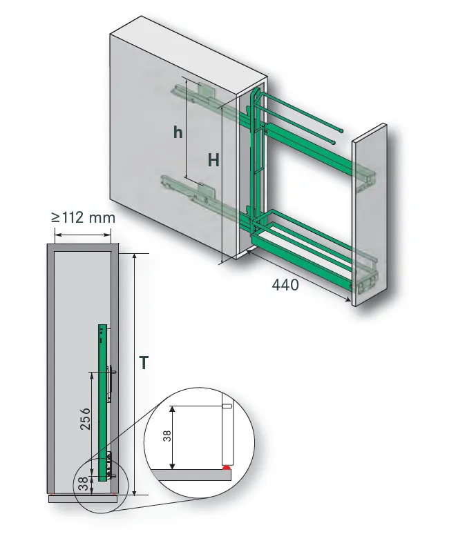 Uttrekk Kesseböhmer 150mm M/Hylle + Håndkleholder Krom