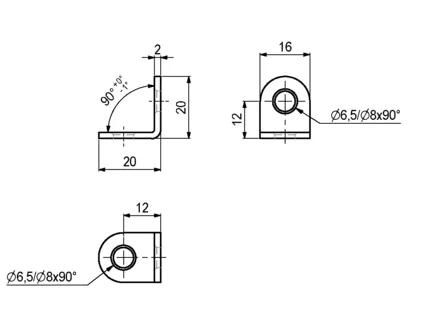 Metallvinkel 20x16x20mm 2 Hull For Euroskrue