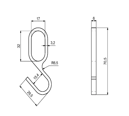 S-krok for garderoberør 30x15mm oval krom
