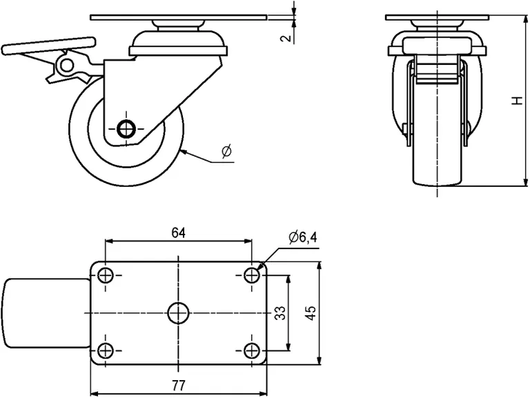 Møbelhjul Ø50mm U/Brems 40 kg