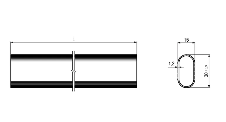 Garderoberør oval Ø30mm 4m anodisert alu sort  