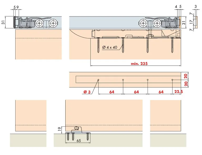 Beslagssett Hawa Porta 1 Dør Minimal 100kg