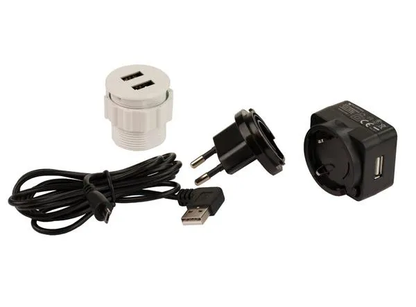 USB-Lader Dobbel Rund Ø35mm ABS M/1,5m-Kabel - Flere Farger