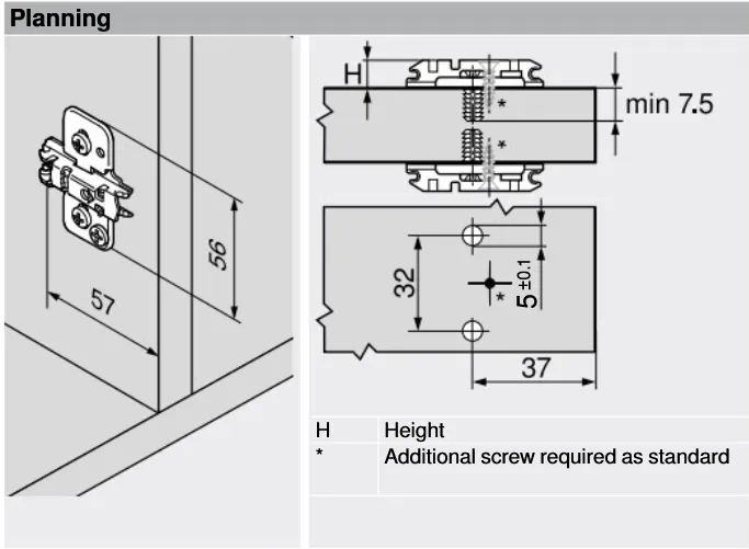 Monteringsplate Blum H0 37mm Dübel M/Exenter Høydejustering