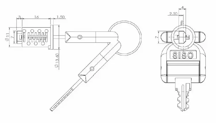 Låsesylinder MIC850  Møbellås Likelåsende 2 Nøkler G04
