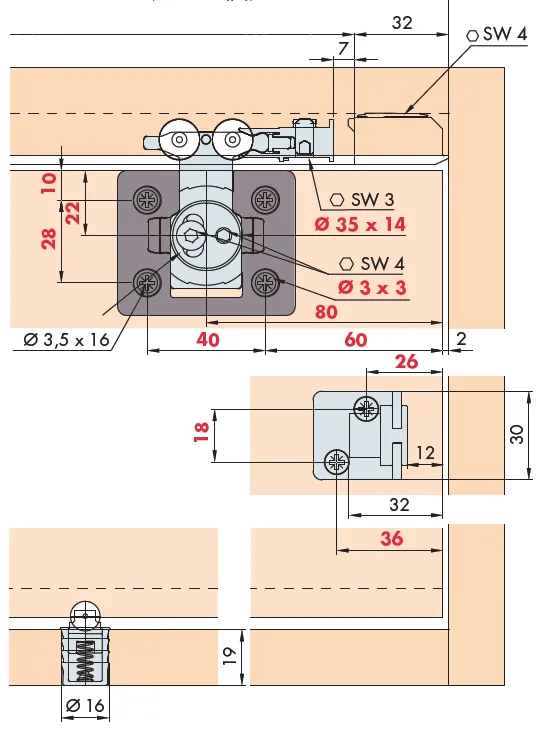 Skinne Eku Clipo 36 Innfresning 2-Spor 25mm-Dører 3,5m