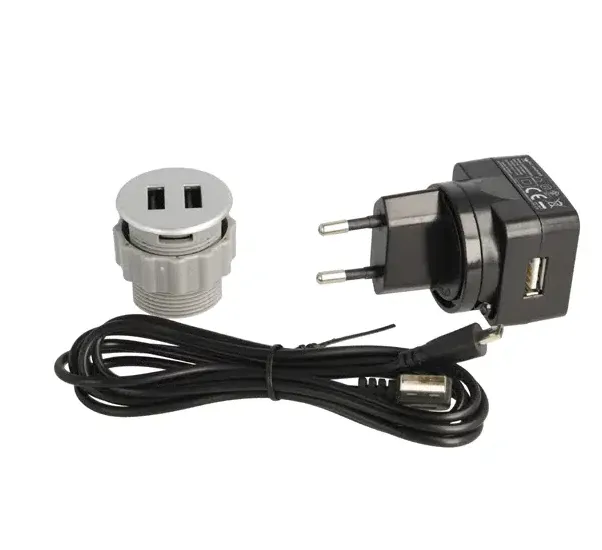 USB-lader dobbel rund Ø35mm ABS m/1,5m-kabel - flere farger