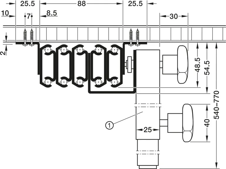 Kulelagerskinne Borduttrekk  620mm Ileggsåpning 2100mm