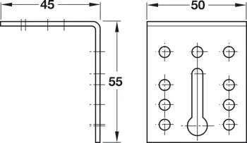 Vinkel 45x50mm B55mm Stål 3 Hull & Slissespor