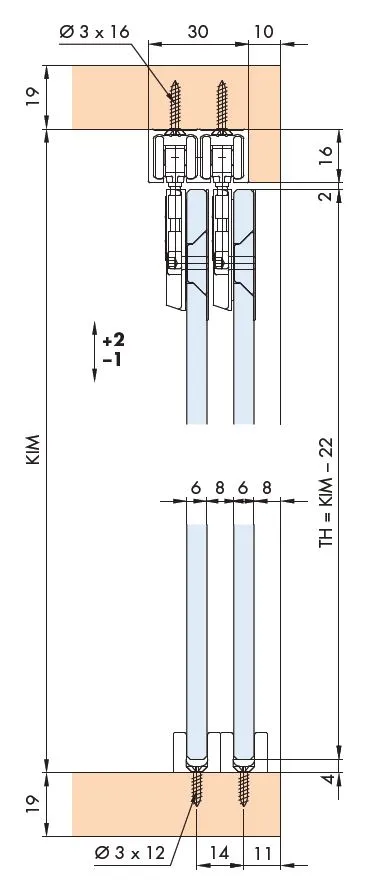 Skinne Eku Clipo 16 Utenpåliggende 2-Spor 16GS Glassdører 3,5m
