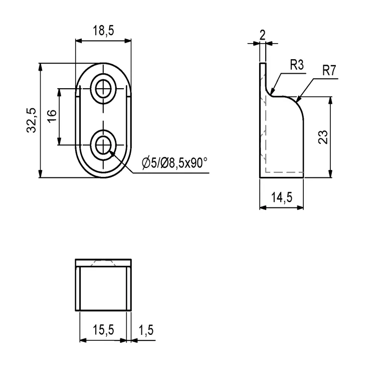 Garderoberørholder Oval  30x15mm Matt Sort 2stk