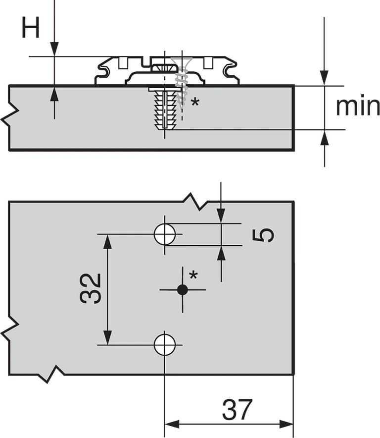 Monteringsplate Blum H3 37mm Dübel M/Exenter Høydejustering Svart Onyx