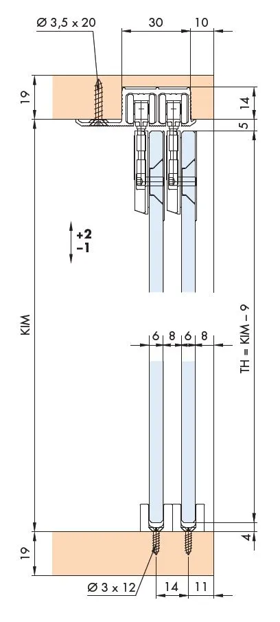 Skinne Eku Clipo 16 For Innfresning 2-Spor 16GS Glassdører 3,5m