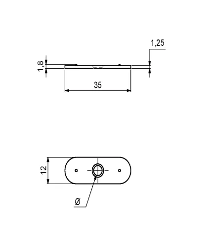 Låseblikk lang 35x12x1,25mm Ø4,5mm stål 
